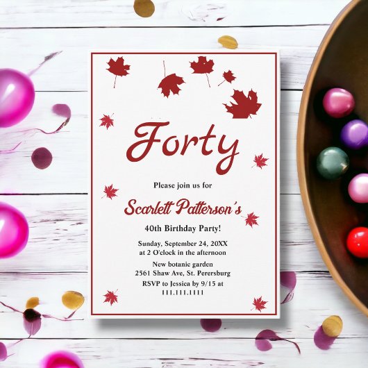Eleganter Rustikaler Herbstlaub Herbst 40. Geburts Einladung