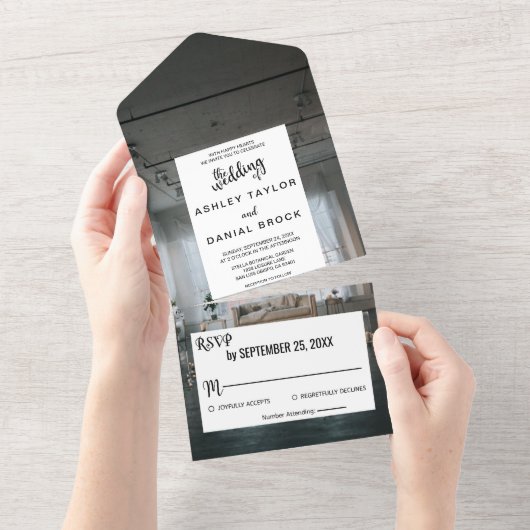 Eleganter Rustikaler Hochzeitsplatz Fall Blumenzeh All In One Einladung (Abreißen)