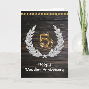 Eleganter rustikaler Holz 5. Hochzeitstag  Karte