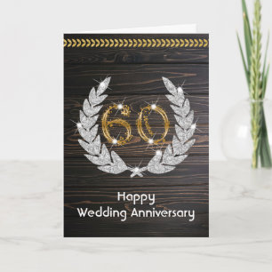 Eleganter rustikaler Holz 60. Hochzeitstag Karte