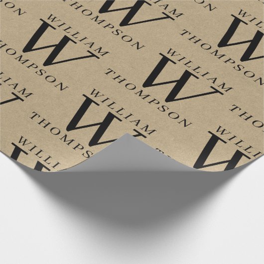 Eleganter, rustikaler Kraft Mit Monogramm Name Geschenkpapier (Ecke)