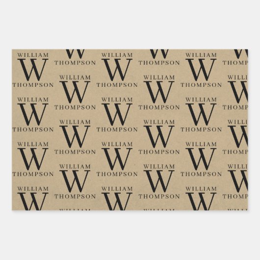 Eleganter, rustikaler Kraft Mit Monogramm Name Geschenkpapier Set (Vorderseite 3)