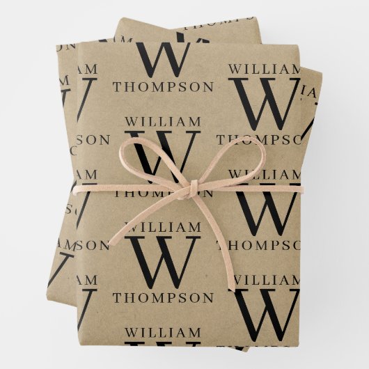Eleganter, rustikaler Kraft Mit Monogramm Name Geschenkpapier Set (Beispiel)