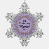 Eleganter Rustikaler Kranz | 1. Weihnachten Verhei Schneeflocken Zinn-Ornament (Vorderseite)