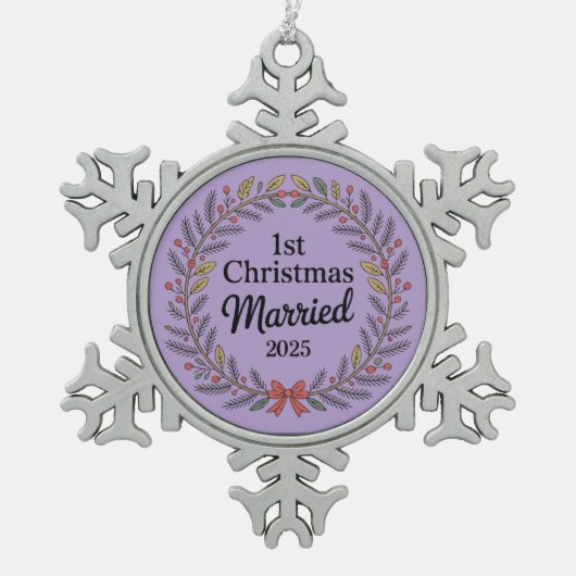 Eleganter Rustikaler Kranz | 1. Weihnachten Verhei Schneeflocken Zinn-Ornament (Vorderseite)