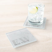 Eleganter Rustikaler Marmorstein Ivory Gray Monogr Glasuntersetzer (Schrägansicht)