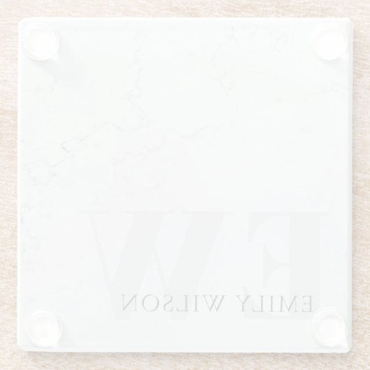 Eleganter Rustikaler Marmorstein Ivory Gray Monogr Glasuntersetzer (Rückseite)