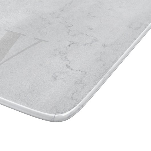 Eleganter, rustikaler Marmorstone Gray Monogram Na Schneidebrett (Ecke)