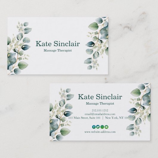 Eleganter Rustikaler Minimal Grüne Massage Therapi Visitenkarte (Vorne/Hinten)