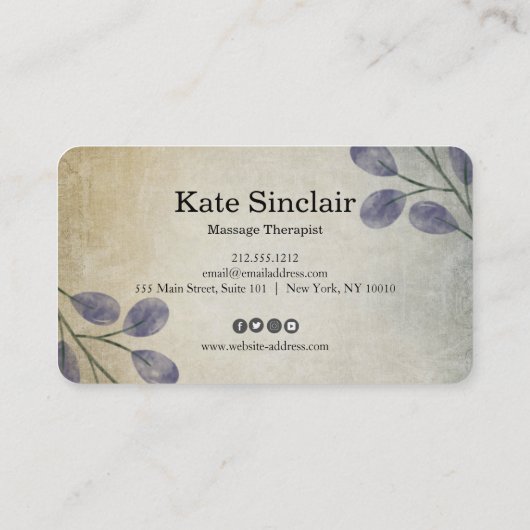 Eleganter Rustikaler Minimal Grüne Massage Therapi Visitenkarte (Rückseite)