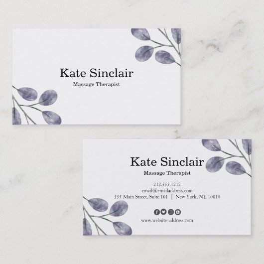Eleganter Rustikaler Minimal Grüne Massage Therapi Visitenkarte (Vorne/Hinten)