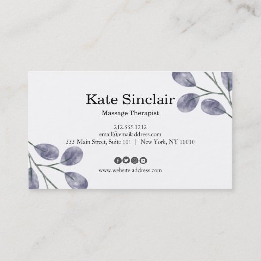 Eleganter Rustikaler Minimal Grüne Massage Therapi Visitenkarte (Rückseite)