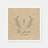 Eleganter rustikaler mit Monogramm Familienname Serviette (Vorderseite)