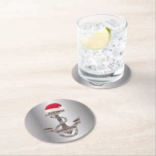 eleganter rustikaler nautischer ANKER + SANTA-HUT Runder Pappuntersetzer