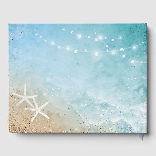 Eleganter Rustikaler Ozean Wave Beach Hochzeit Gästebuch (Rückseite)