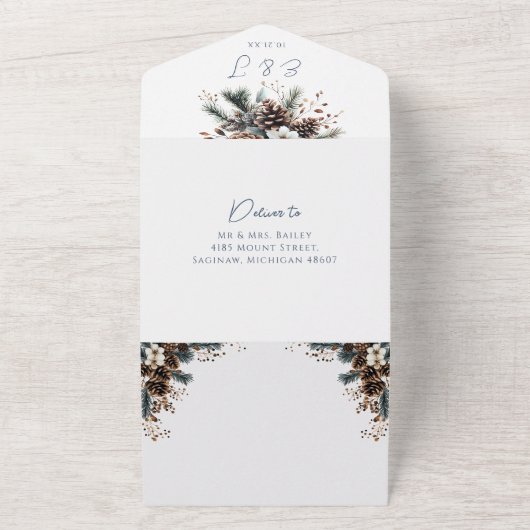 Eleganter Rustikaler Pinecone QR Code Hochzeit All In One Einladung (Außenbereich)