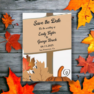 Eleganter rustikaler Pumpkin Herbst verlässt Hochz Save The Date