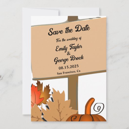 Eleganter rustikaler Pumpkin Herbst verlässt Hochz Save The Date (Vorderseite)