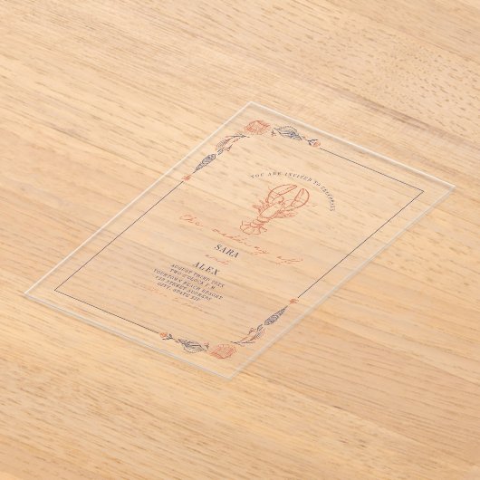 Eleganter rustikaler Red & Blue Beach Hochzeitslob Acryleinladungen (Ablage )