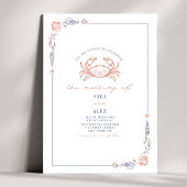 Eleganter Rustikaler Red & Blue Beach Wedding Crab Einladung