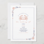 Eleganter Rustikaler Red & Blue Beach Wedding Crab Einladung (Vorderseite)