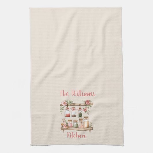 Eleganter rustikaler rosafarbener Blumengarten Geschirrtuch (Vertikal)