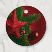 Eleganter rustikaler Roter Stern auf Kiefernfächer Geschenkanhänger (Rückseite)