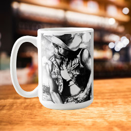Eleganter, rustikaler Schwarz & Weiß Sketch Cowboy Kaffeetasse