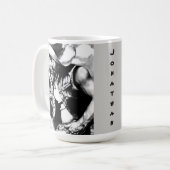 Eleganter, rustikaler Schwarz & Weiß Sketch Cowboy Kaffeetasse (Vorderseite Links)