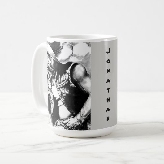 Eleganter, rustikaler Schwarz & Weiß Sketch Cowboy Kaffeetasse (Vorderseite Links)