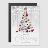 Eleganter Rustikaler Silberner Weihnachtsbaum  Magnetkarte (Vorne/Hinten)