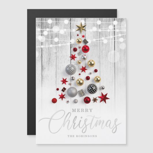 Eleganter Rustikaler Silberner Weihnachtsbaum  Magnetkarte (Vorne/Hinten)