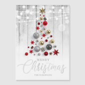 Eleganter Rustikaler Silberner Weihnachtsbaum  Magnetkarte (Vorderseite)