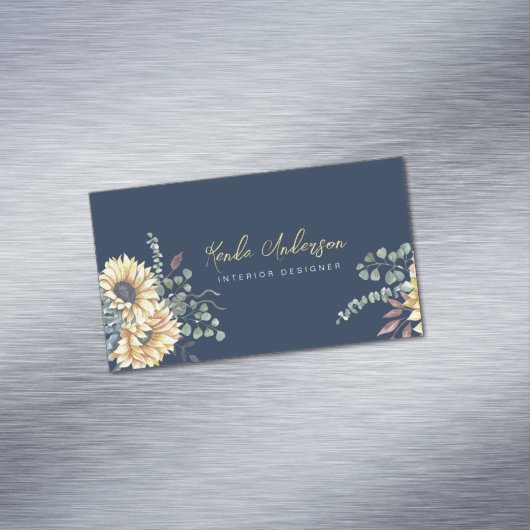 Eleganter rustikaler Sonnenblumen Eukalyptus Magnetische Visitenkarte (Beispiel)