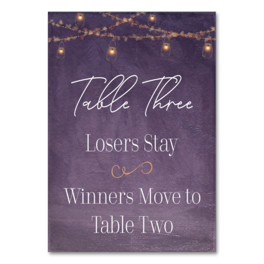 Eleganter Rustikaler Tee Beleuchtung Lila Bunco Dr Tischnummer (Vorderseite)