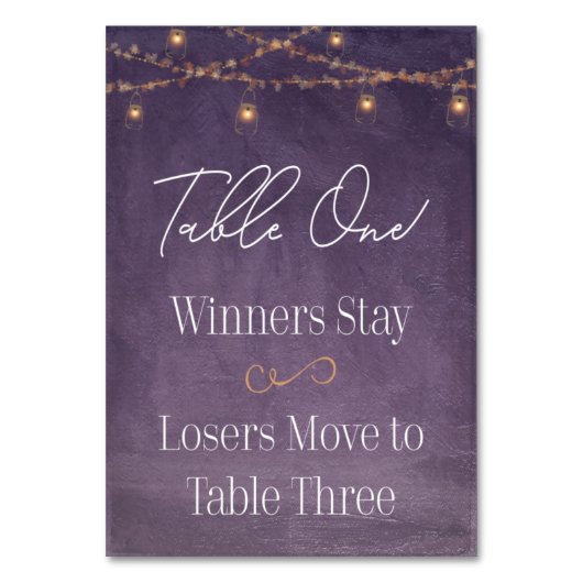 Eleganter rustikaler Tee Beleuchtung Lila Bunco Ti Tischnummer (Rückseite)