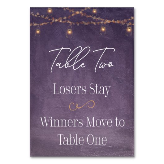 Eleganter rustikaler Tee Lights Lila Bunco Tische Tischnummer (Rückseite)