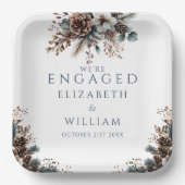 Eleganter Rustikaler Wald Pinecones Engagement Par Pappteller (Vorderseite)