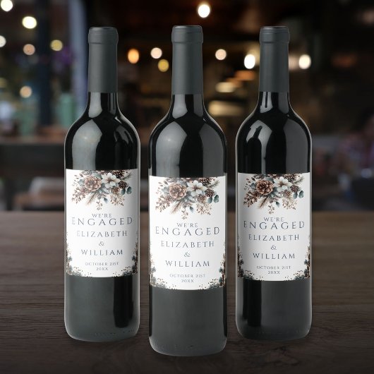 Eleganter Rustikaler Wald Pinecones Engagement Par Weinetikett