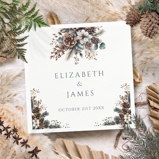 Eleganter Rustikaler Wald Pinecones Hochzeit Serviette
