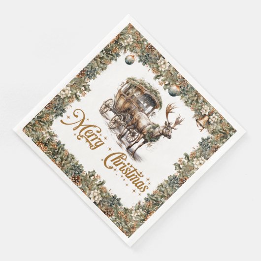 Eleganter Rustikaler Weihnachtsliegesteg Rentier Serviette (Ecke)