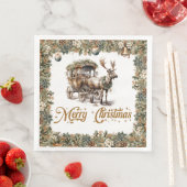 Eleganter Rustikaler Weihnachtsliegesteg Rentier Serviette (Beispiel)