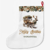 Eleganter rustikaler Weihnachtsmann und Kutsche Großer Weihnachtsstrumpf (Rückseite)