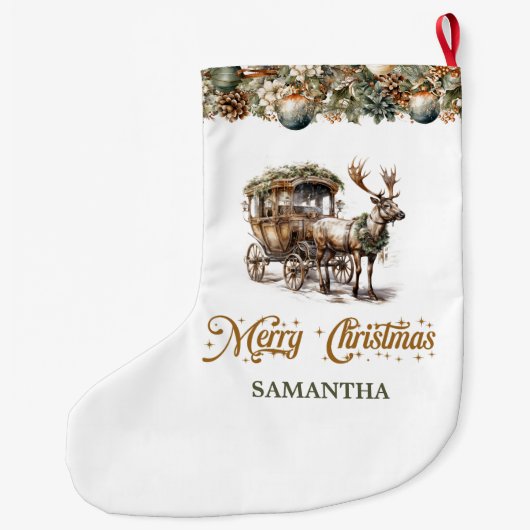 Eleganter rustikaler Weihnachtsmann und Kutsche Großer Weihnachtsstrumpf (Rückseite)