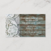 eleganter rustikaler Weißspitzenblau Holzrabatt Rabattkarte (Rückseite)