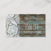 eleganter rustikaler Weißspitzenblau Holzrabatt Rabattkarte (Vorderseite)