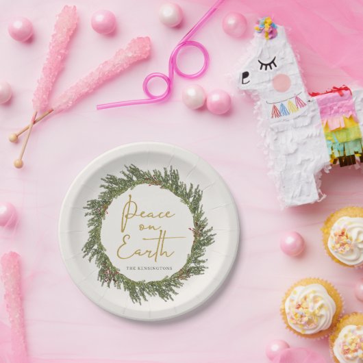 Eleganter rustikaler Weltfrieden Weihnachtskranz Pappteller (Party)