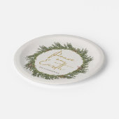 Eleganter rustikaler Weltfrieden Weihnachtskranz Pappteller (Schrägansicht)