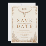 Eleganter rustikaler Western Hochzeit rettet das D Einladung<br><div class="desc">Set den Ton für deine rustikale, schicke oder wilde Westhochzeit mit dieser neutralen Wüstenhochzeitsankündigung mit handgezeichnetem Steerskull, Wüste-Pflanze, Western-Mustern und einem individuell anpassbaren Hochzeitsmonogramm. Diese moderne rustikale Hochzeitssuite ist durch die Farben, Traditionen und einheimischen Pflanze des wunderschönen Westerns United Staaten inspiriert. Es wird sicher eine elegante Western-Touch zu Ihrem anspruchsvollen...</div>