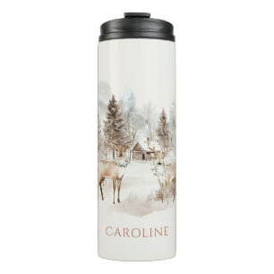 Eleganter rustikaler Winterwaldhirsch Thermosbecher